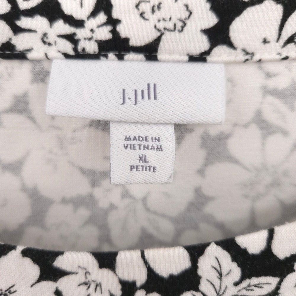 J. Jill Shift Dress Women XL Petite Black White Floral Puff Sleeve Knit - Picture 5 of 9